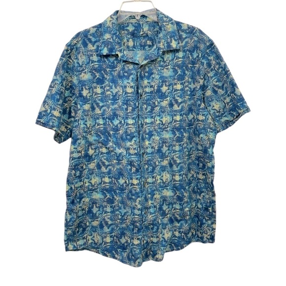 Tasso Elba Men's BLUE Short Sleeve Cotton Print Shirt Size L - Picture 2 of 7